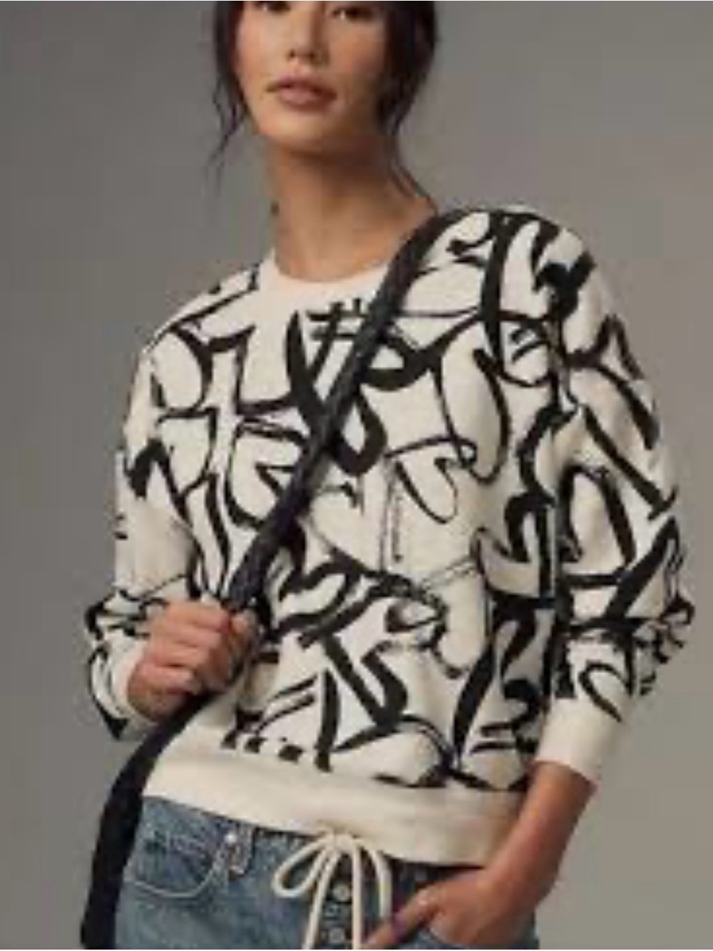Cream Crewneck Sweater with Black Abstract Script - Women